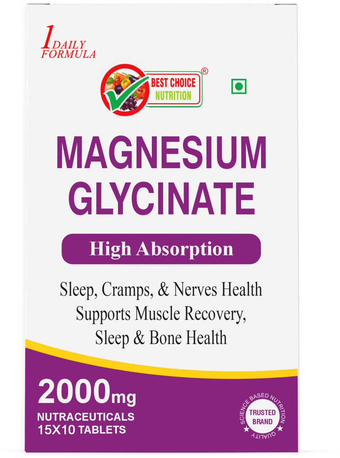 Image of 1DAILYFORMULA BEST CHOICE NUTRITION Magnesium Glycinate Tablets Muscle Recovery, Sleep & Nerve