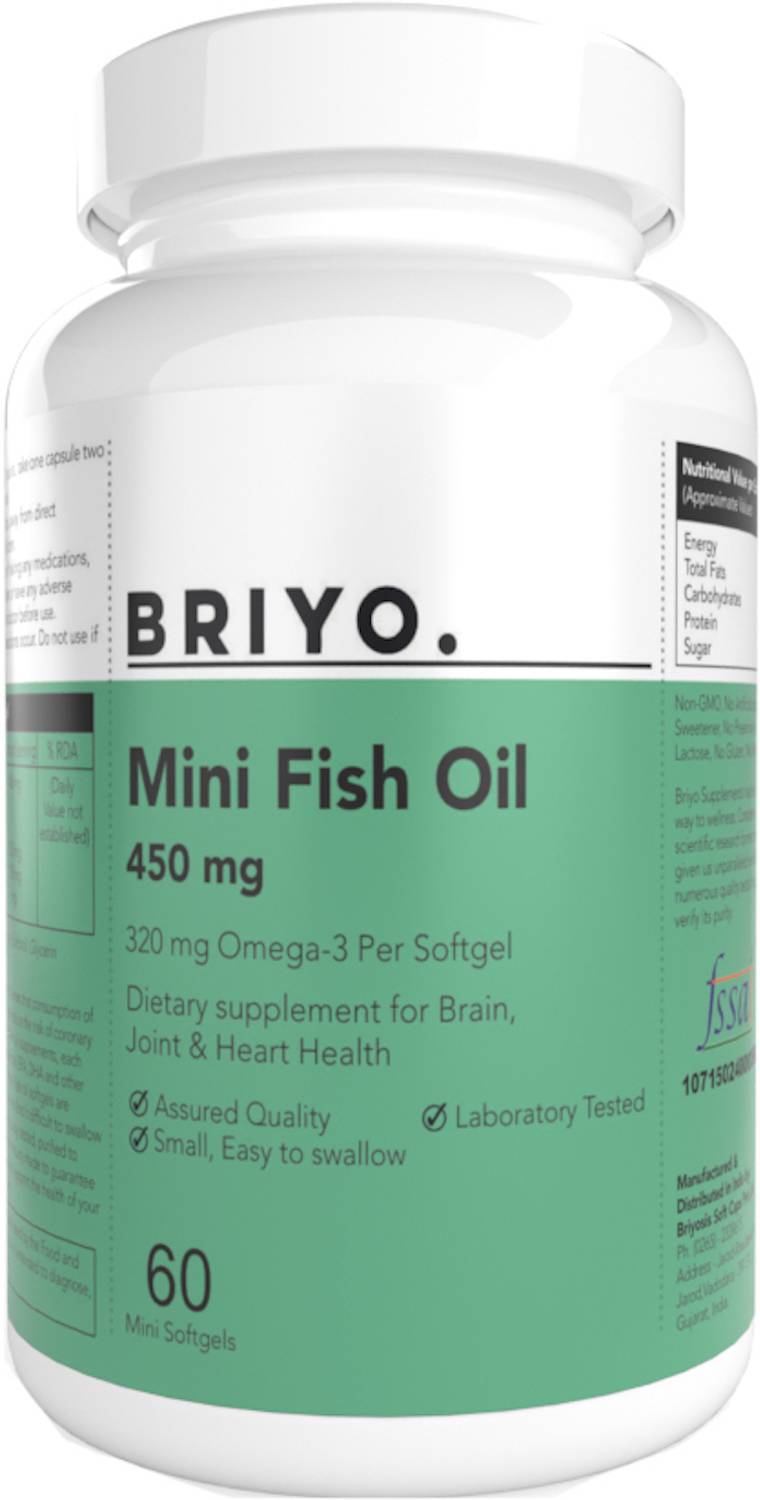 BRIYOSIS Fish Oil Mini (450 mg Size) 71.39% Omega 3 (320 mg Omega 3) per 450 mg capsule