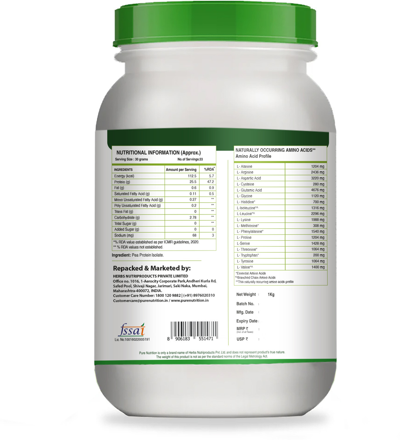 Image of Pure Nutrition Pea Protein Isolate 85% | 25.5g Protein | Vegan & Gluten-Free