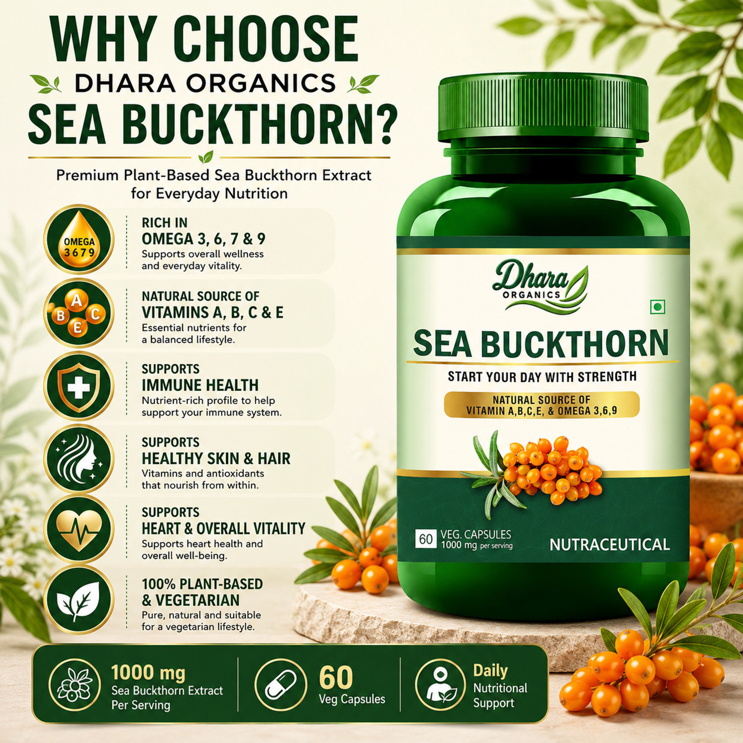 Image of Dhara Organics Sea Buckthorn Capsules 1000mg