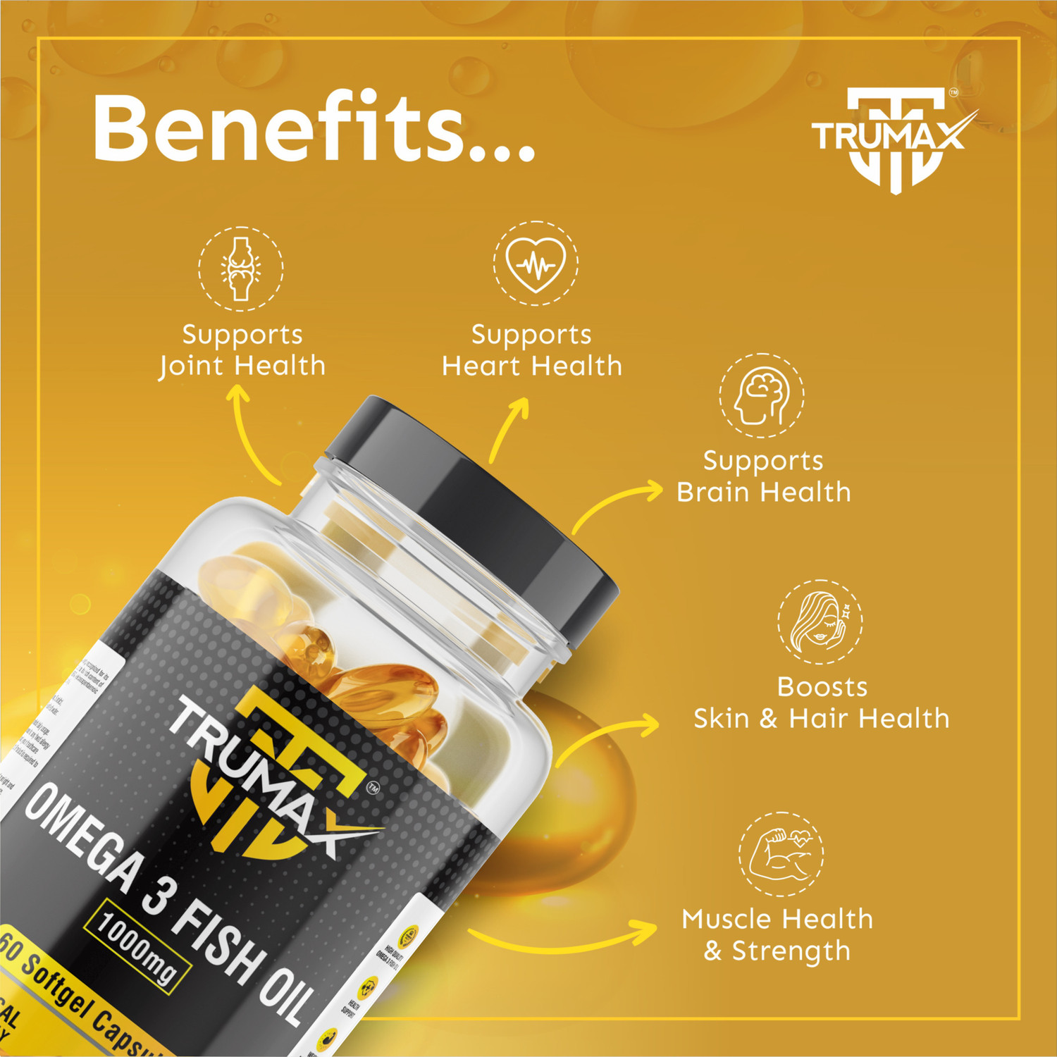 Image of TRUMAX OMEGA 3 FISH OIL CAPSULE 1000mg Fish Oil with Omega-3 & EPA + DHA (300mg)