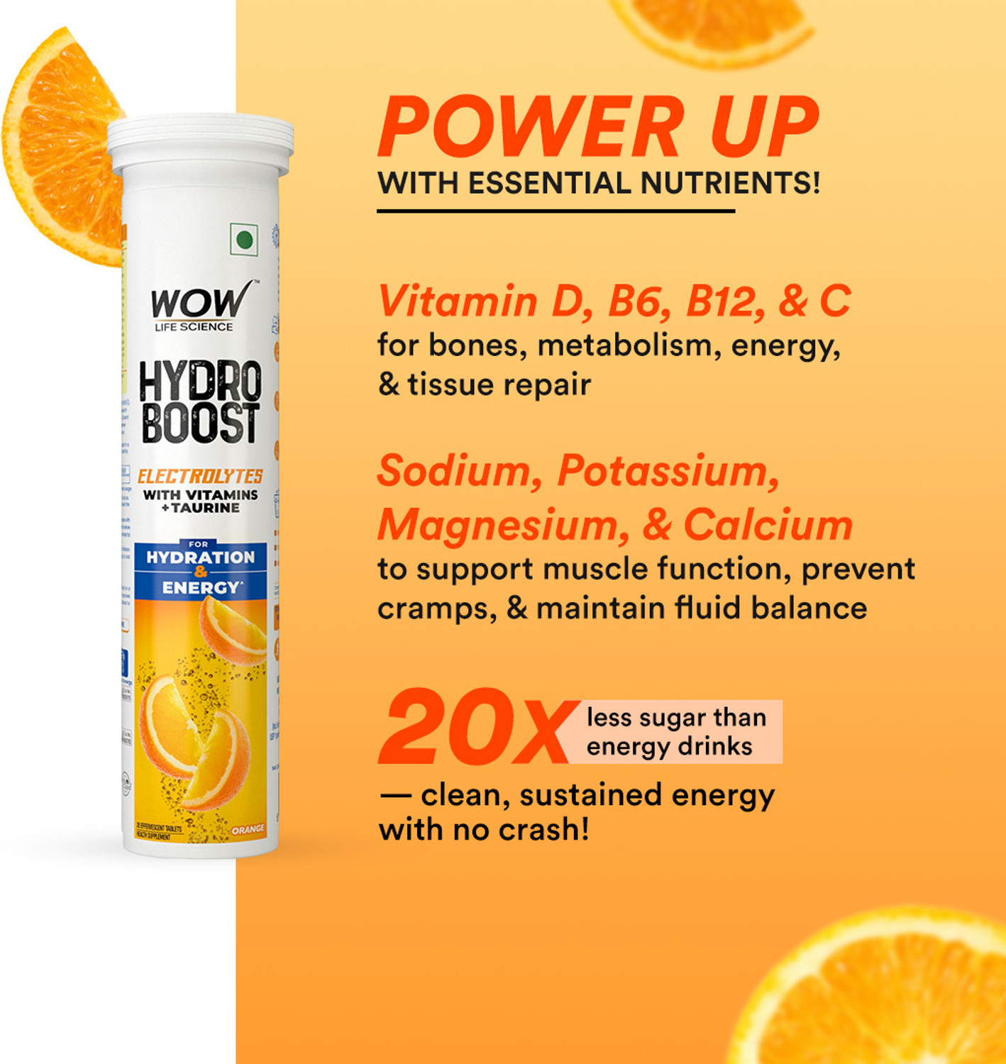 Image of WOW Life Science Hydroboost Electrolytes Low Sugar Energy Drink For Instant Hydration