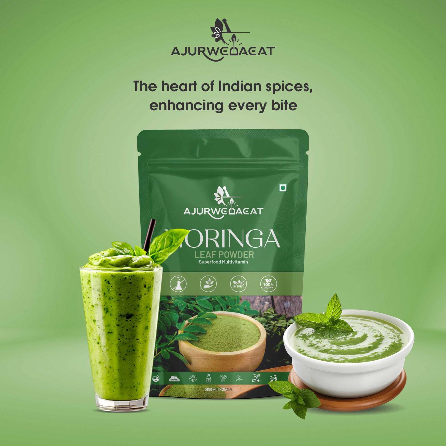 AJURWEDAEAT MORINGA LEAF ORGANIC 100% PURE NATURAL POWDER