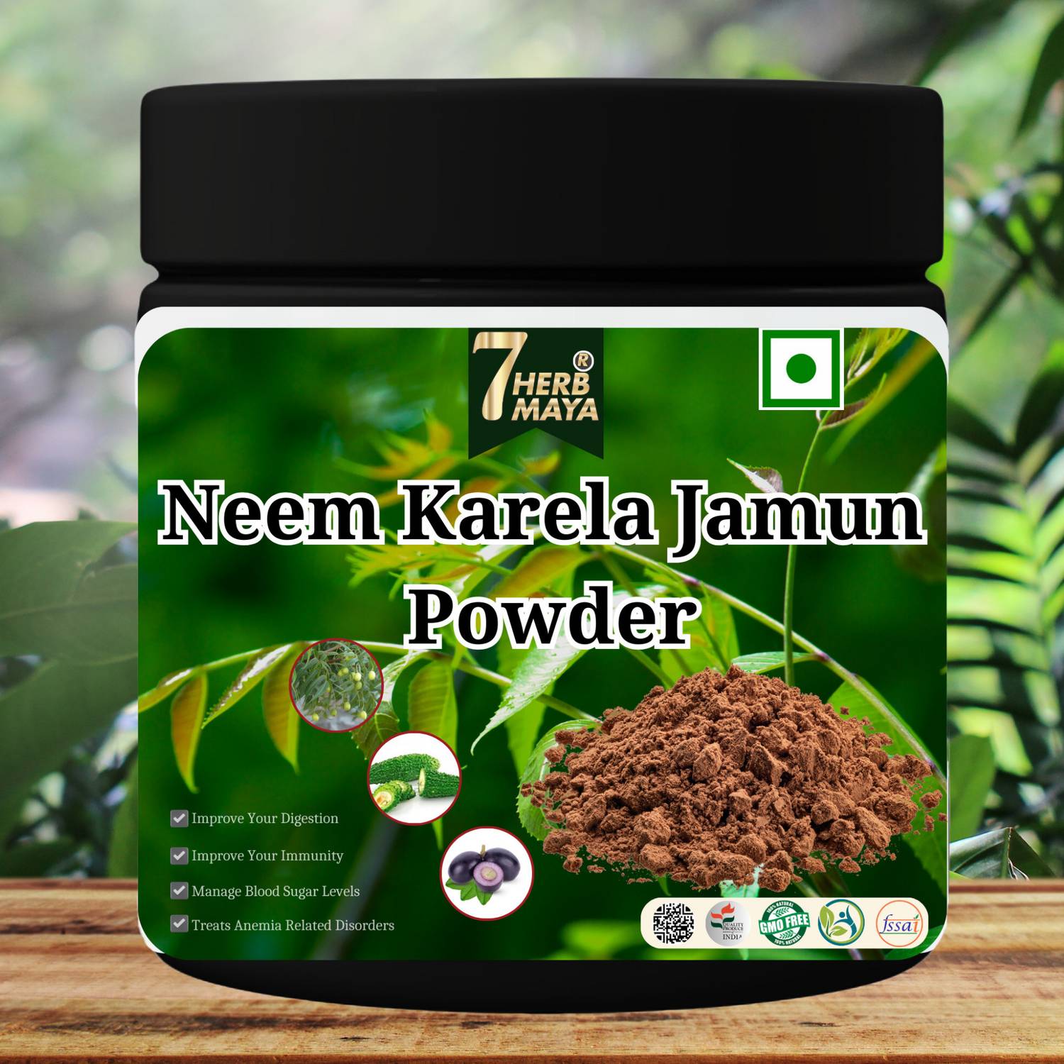 7Herbmaya Jamun Karela Neem Powder - For Maintaining Blood Sugar Level | Neem Karela Jamun