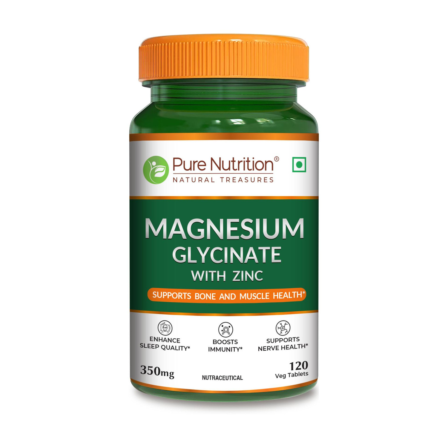 Image of Pure Nutrition Magnesium Glycinate with Zinc for Bone, Muscle Nerve Health & Period Cramps