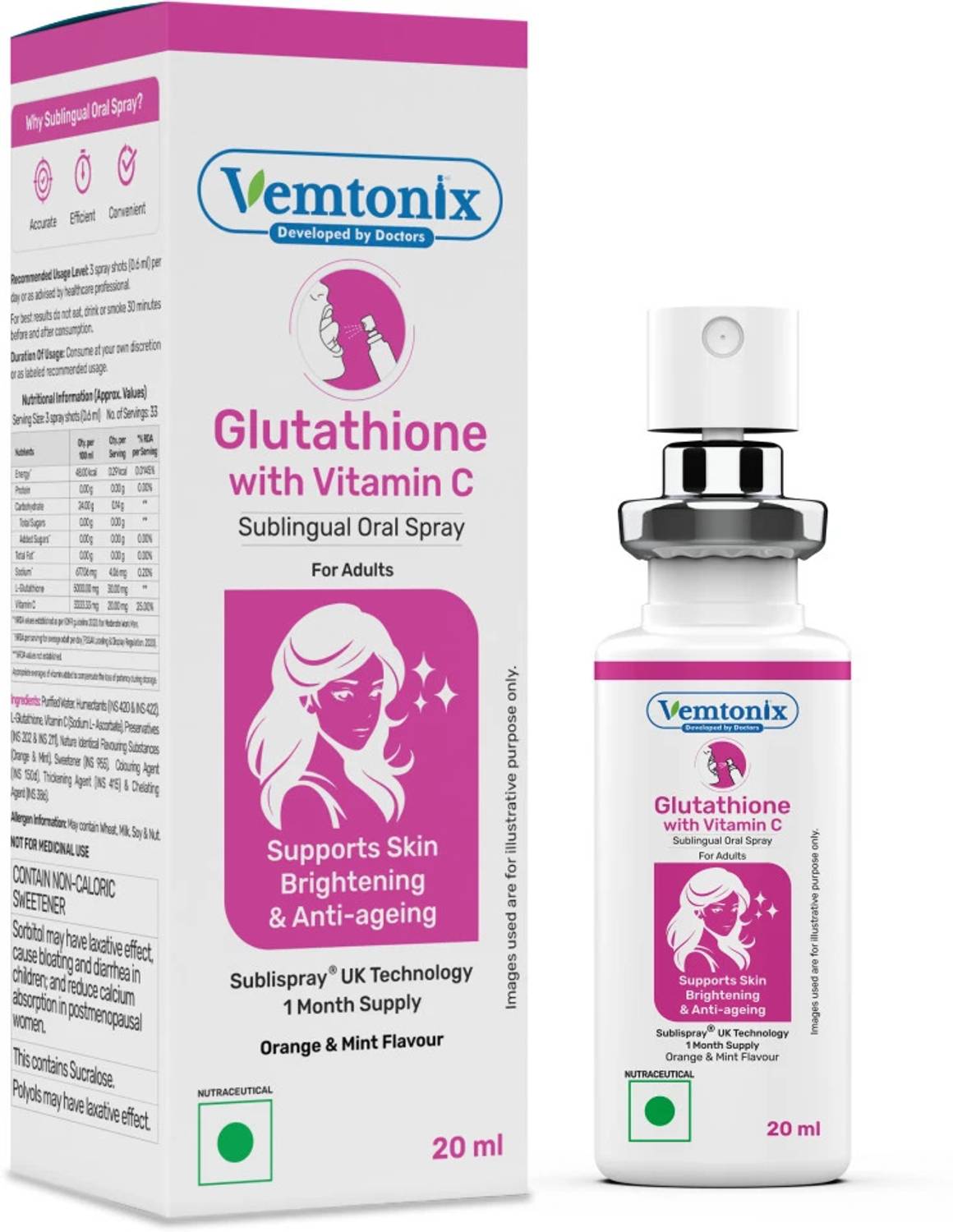 sublingual glutathione for skin whitening VEMTONIX Glutathione Sublingual Oral Spray | Skin Glow & Antioxidant  Support