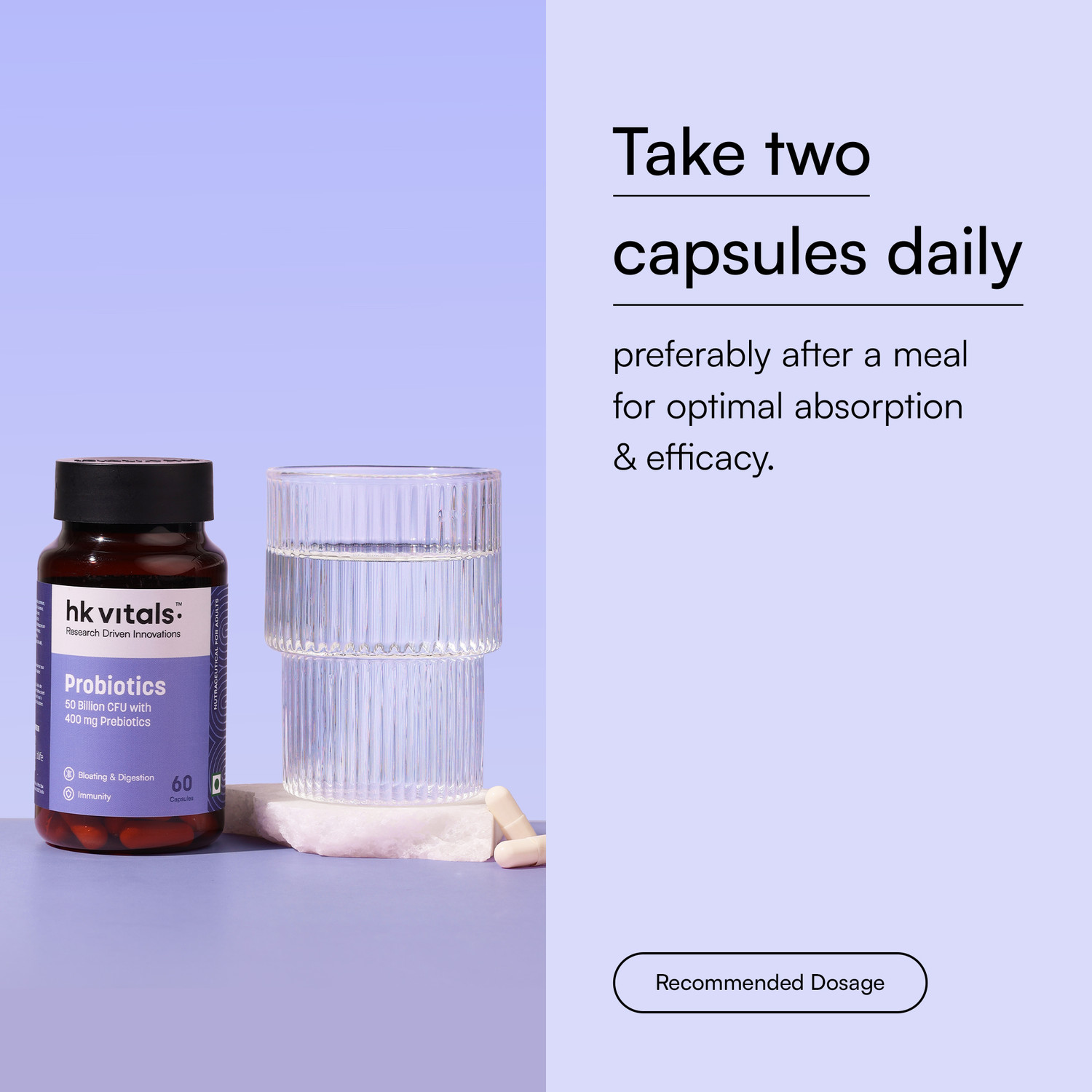 Image of hk vitals Probiotics | 50 Billion CFU with 400mg Prebiotics | For Digestion & Immunity