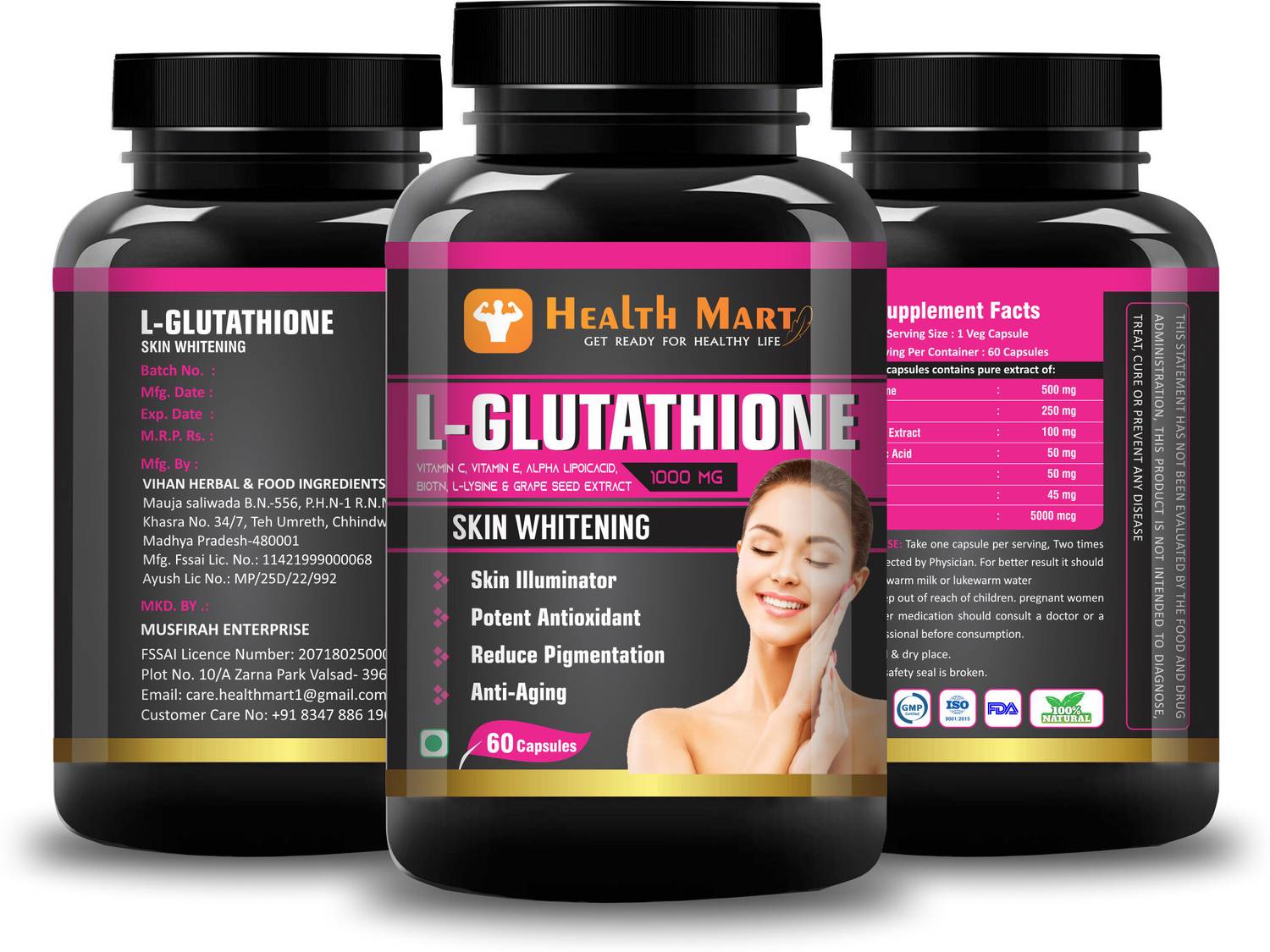 Health Mart L glutathione Skin Whitening Capsule with vitamin C, E, Biotin  & Grape seed Ext