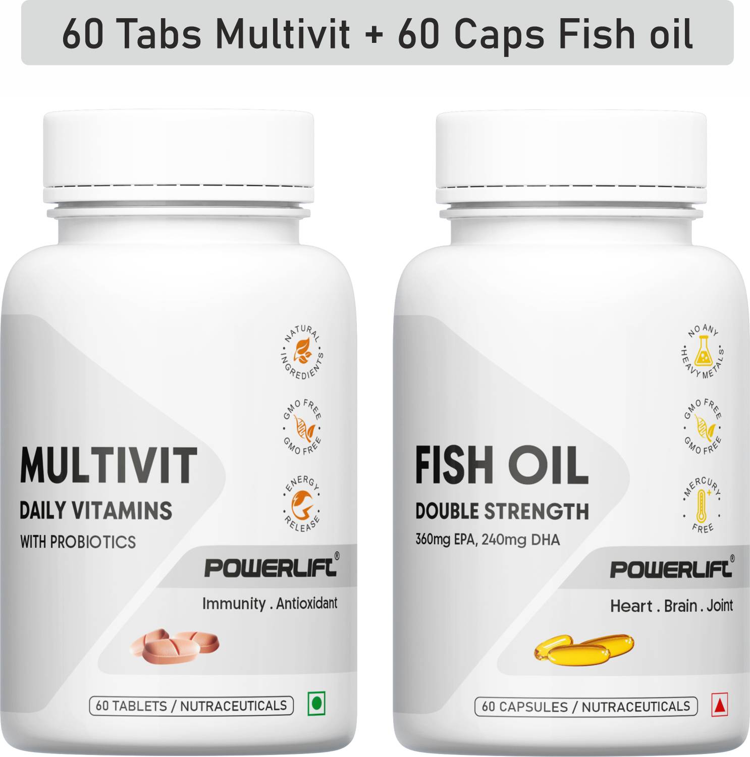 POWERLIFT Omega3 Fish Oil + Multivitamins for Healthy Heart, Brain, Bones, Joint Care