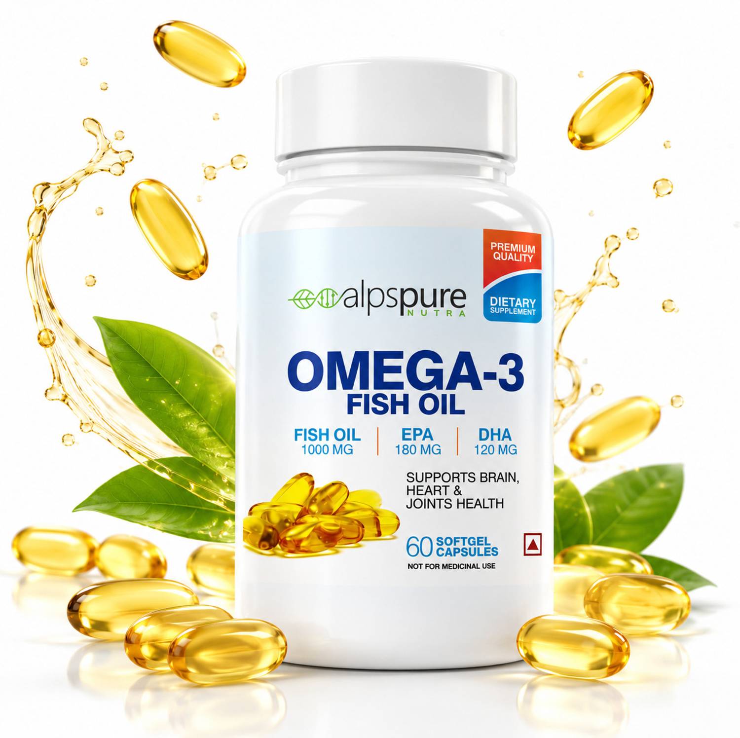 ALPSPURE Omega 3 Fish Oil 1000 mg 60 Softgel Capsules 180 mg EPA And 120 mg DHA