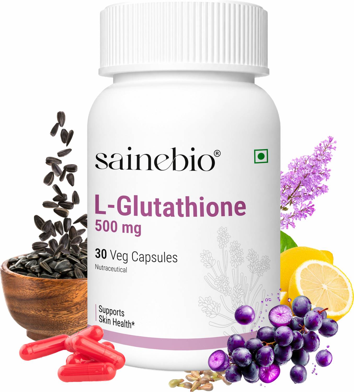 sainebio L-Glutathione 500 mg with Vitamins C, E, Hyaluronic Acid, ALA - Image 1