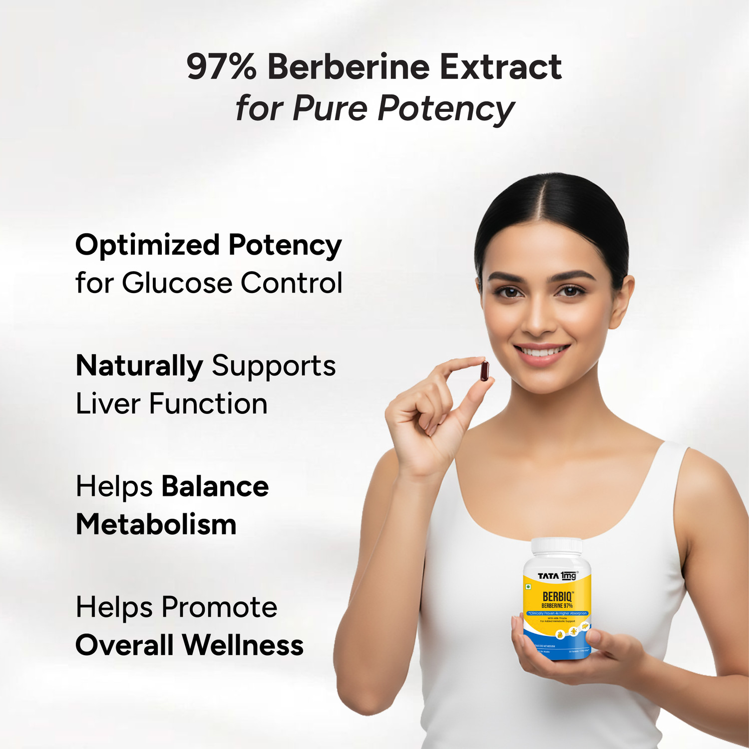 Image of TATA 1mg Berbiq Berberine 97% Capsules with Milk Thistle |