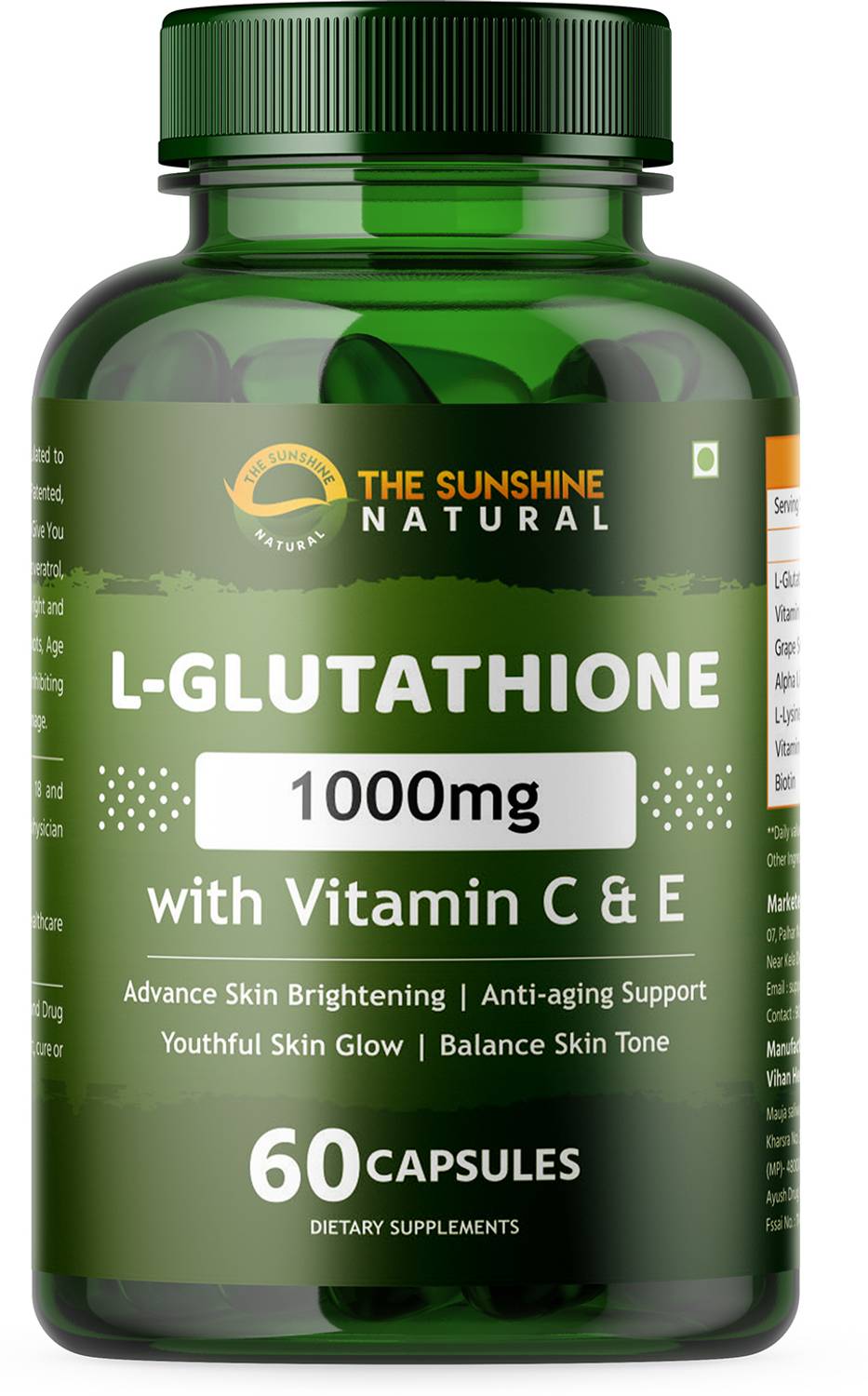 sunshine nutrition glutathione Sunshine Nutrition L-Glutathione, 500 Mg 100 Capsules | Promotes  Antioxidant & Detoxification | Suitable For Vegetarian: Buy Online at Best  Price in UAE