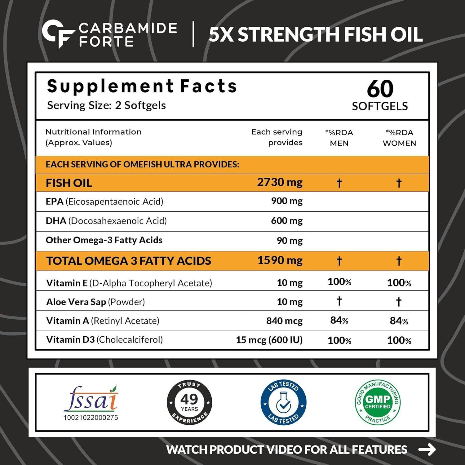 Image of CARBAMIDE FORTE 5X Strength Omega 3 Capsules 2730mg | With Added Vitamin D3 To Support Health