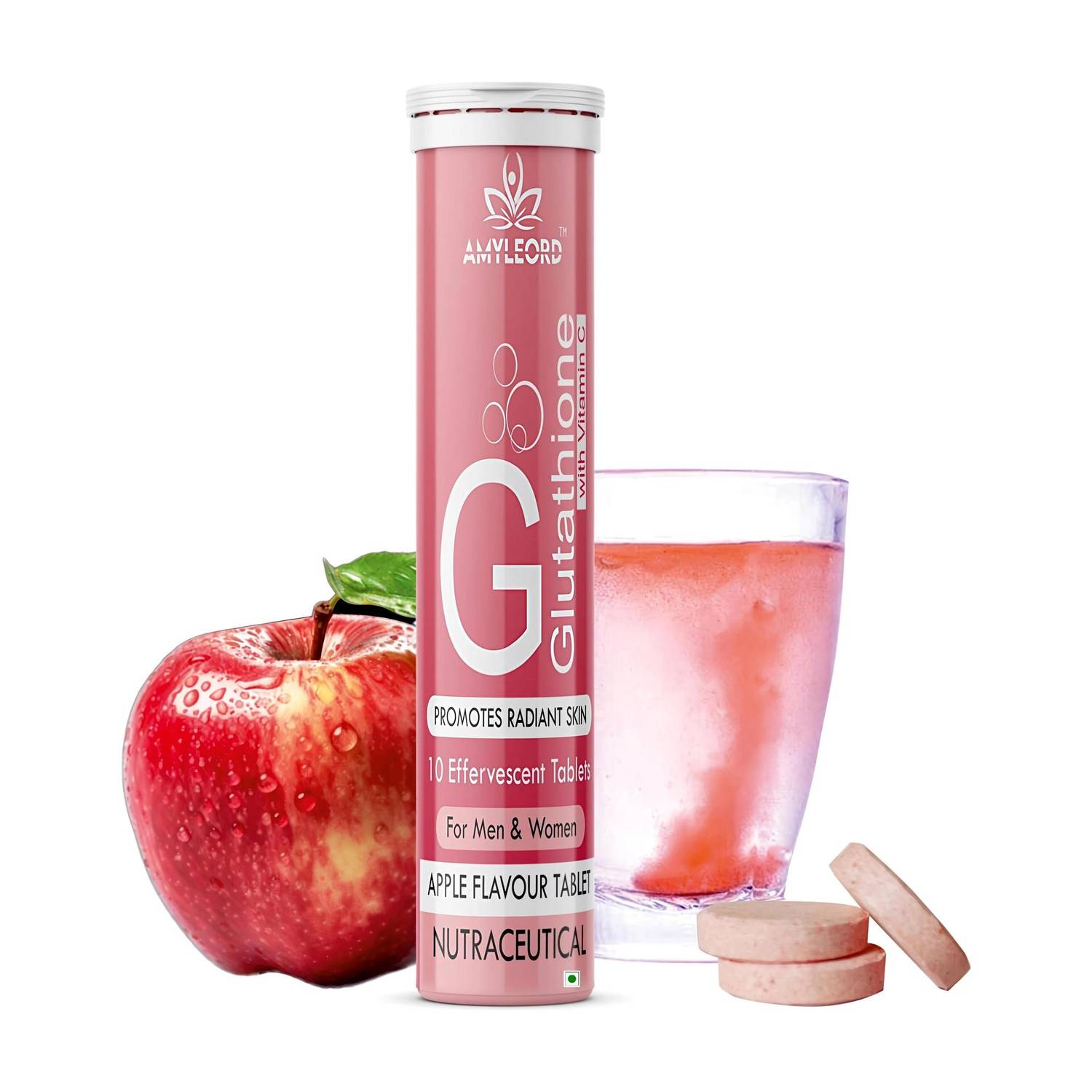 Amyleord Glutathione Skin Glow Effervescent with Vitamin C For Glowing skin | Apple