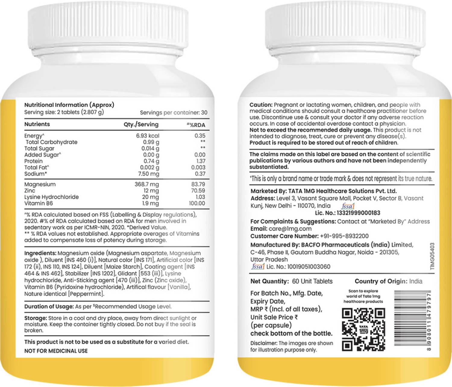 TATA 1mg Chelated Magnesium Plus Zinc 60 Tablets - Image 2