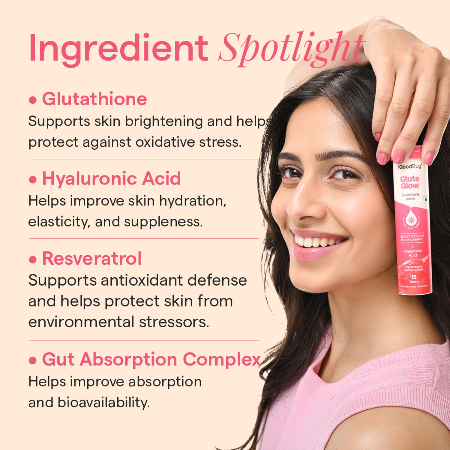 Image of The Good Bug Gluta Glow Glutathione Effervescent for Radiant & Glowy Skin Vitamin C
