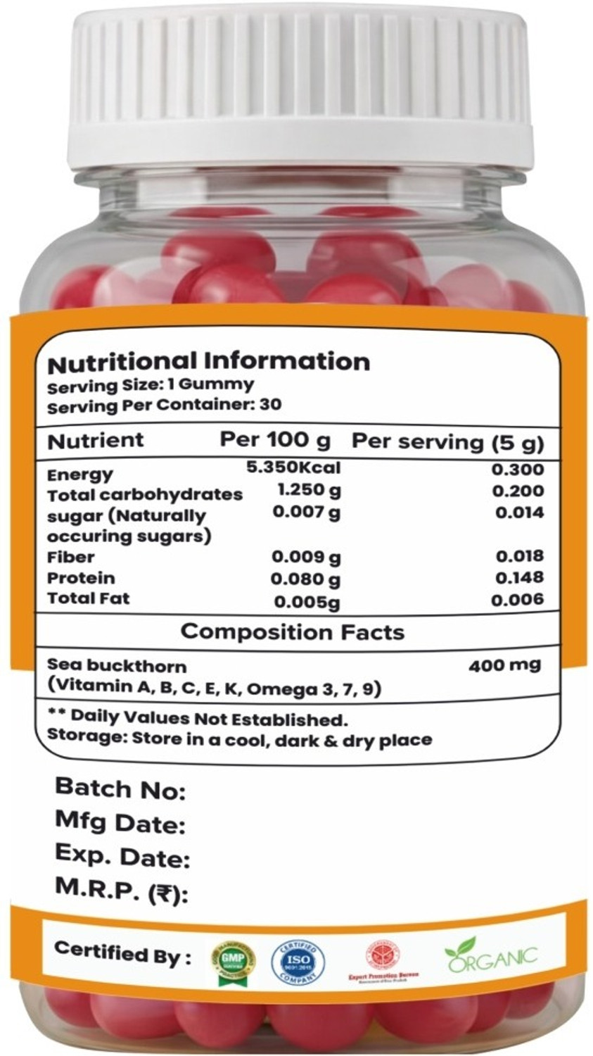 Image of OMSSDN Sea Buckthorn Gummies | Rich in Vitamin C & E | Antioxidant Support Supplement