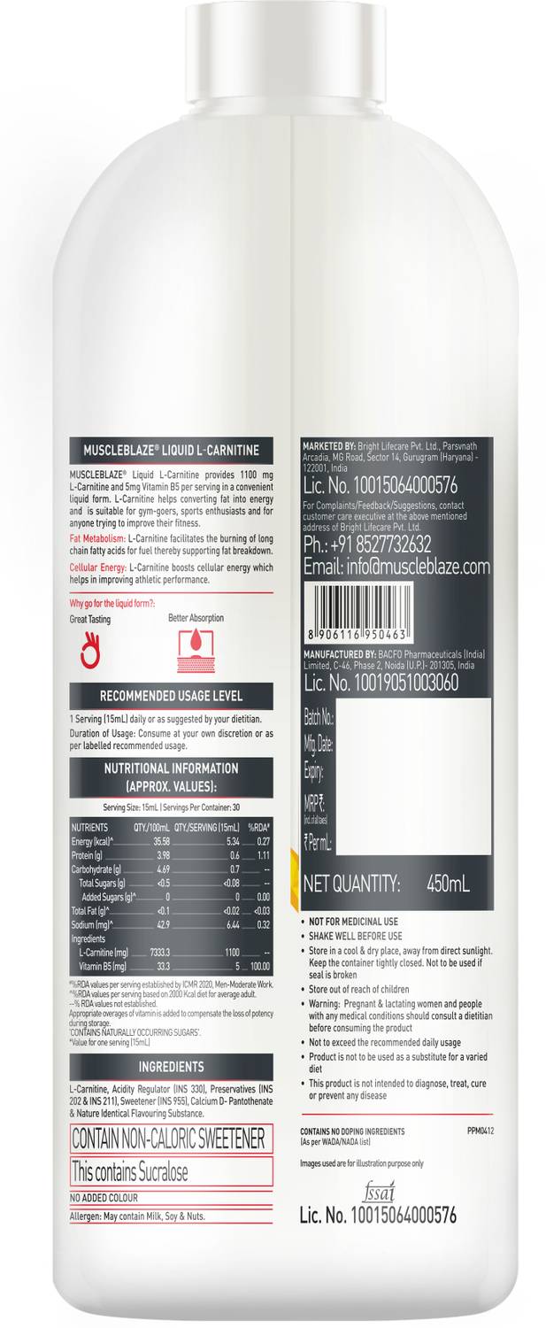 dymatize liquid l carnitine 1100 india MUSCLEBLAZE L-Carnitine mg, Helps Convert Fat into Energy Price in Try AlphaSurge Pump Shot PureBifido™ Probiotics with 5 Selection:45 Softgels Capsules location-62830280867-outofstock