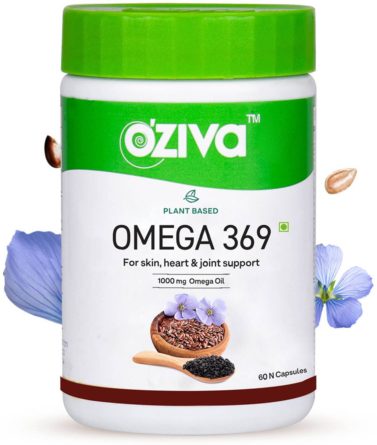 OZiva Vegetarian Omega 3 6 9 for Skin, Heart & Joint Support, 1000mg, Vegan(60 Capsules)