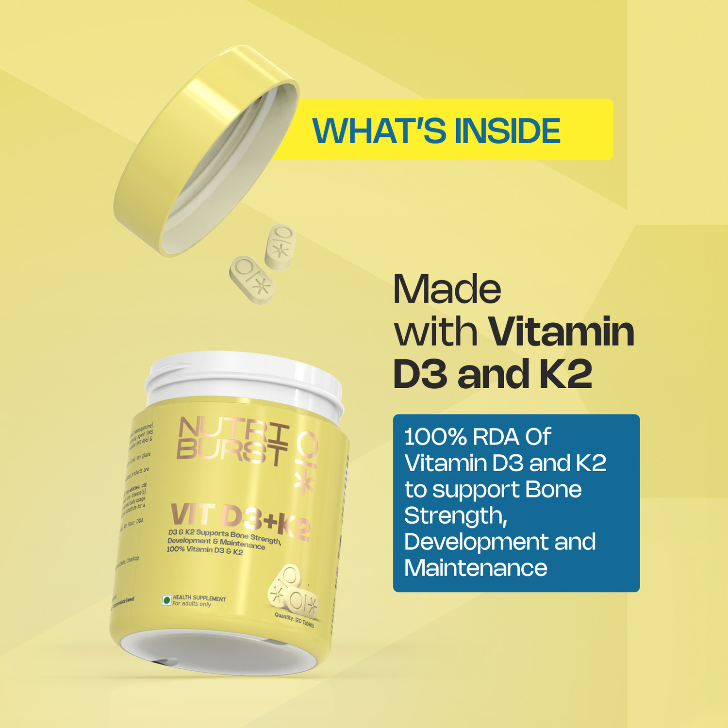Image of Nutriburst Vitamin D3 + K2 Supplement for Men & Women Bone Strength & Heart Health Support