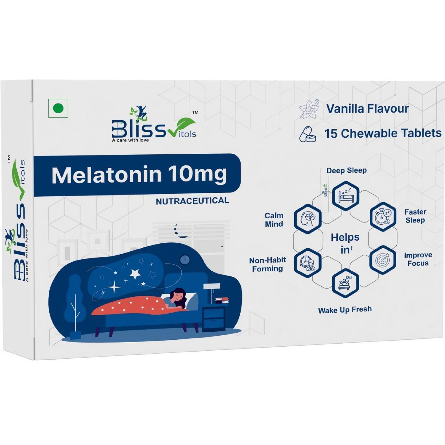 Bliss Vitals MELATONIN 10 MG TABLET – PREMIUM SLEEP AID FOR NATURAL AND PEACEFUL SLEEP