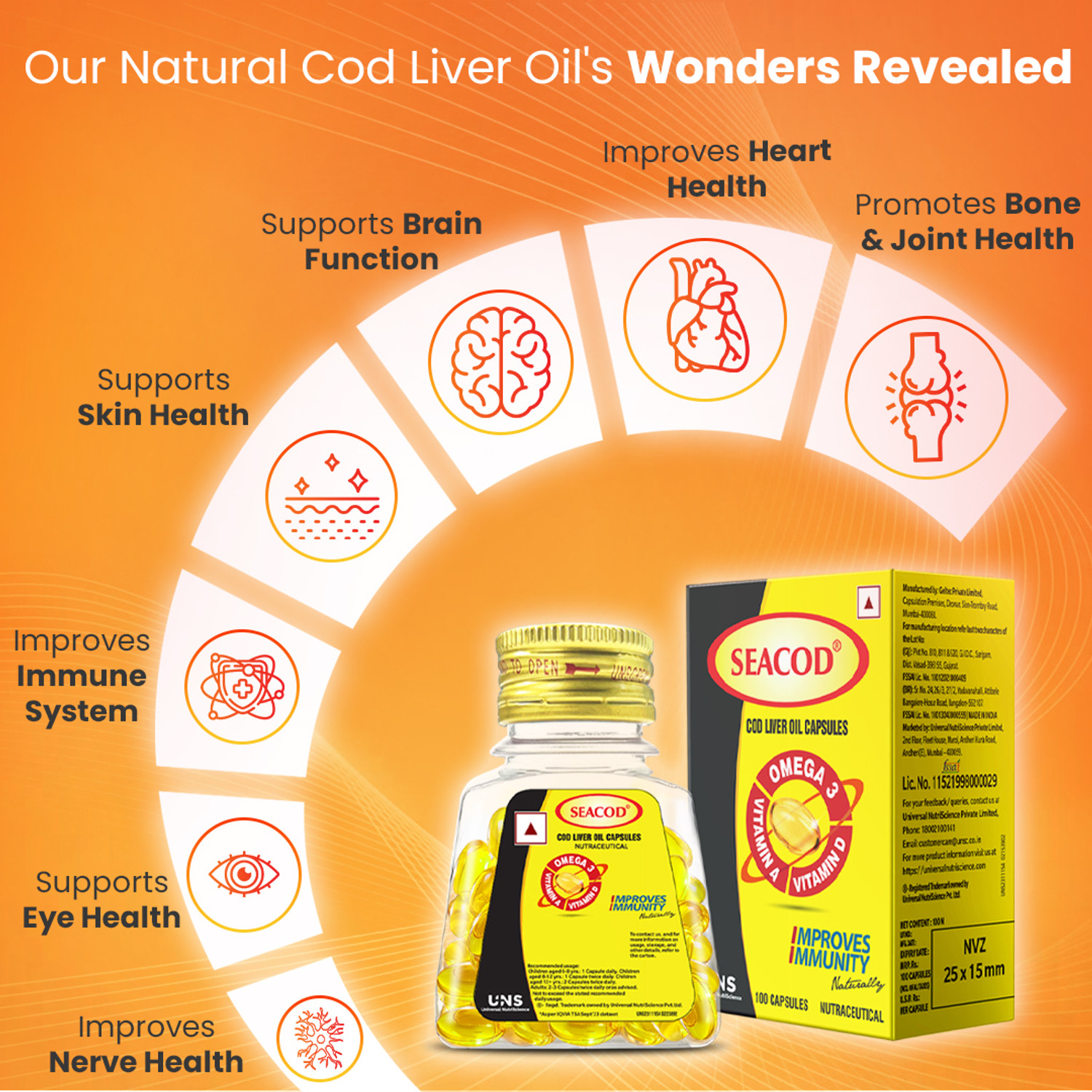 Image of seacod Cod Fish Liver Oil Softgel Capsules With Natural Omega 3, Natural EPA & DHA