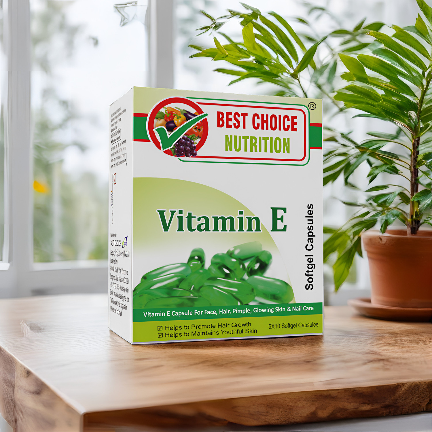 Image of BEST CHOICE NUTRITION Vitamin E Capsules for Glowing Skin & Strong Hair | Antioxidant for Men & Women