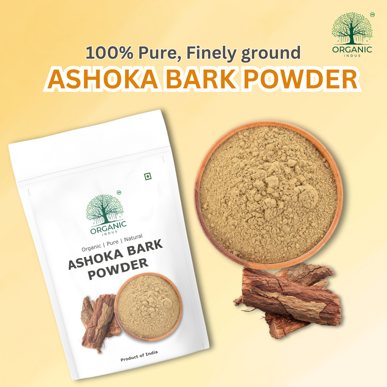 Image of Organic Indus Ashoka Bark (Chhal) Powder 1kg (Pack of 2) | Herbal Supplement