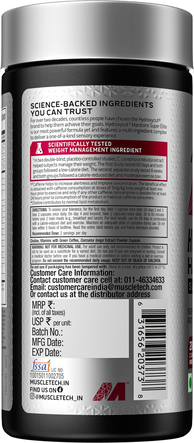 Image of Muscletech Hydroxycut Hardcore, Super Elite, Supports Fat Metabolism