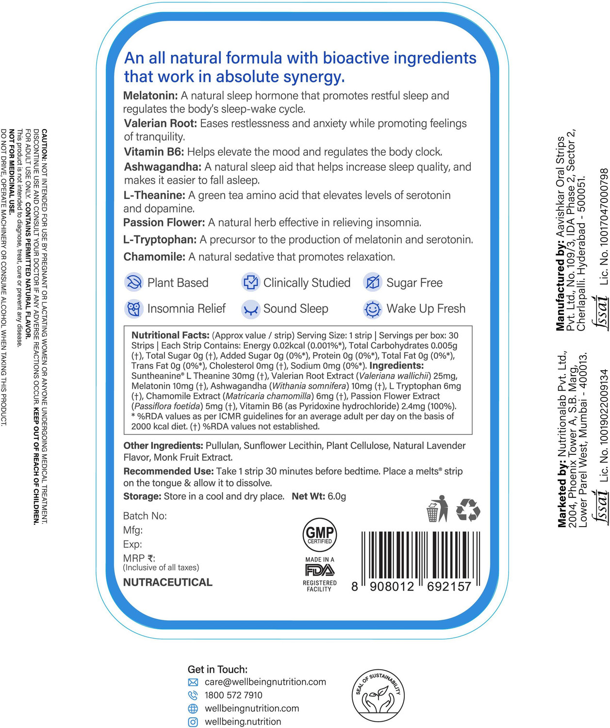 Image of Wellbeing Nutrition Melts Restful Sleep Plant-Based Melatonin 10mg for Natural Sleep Cycle (30 No)
