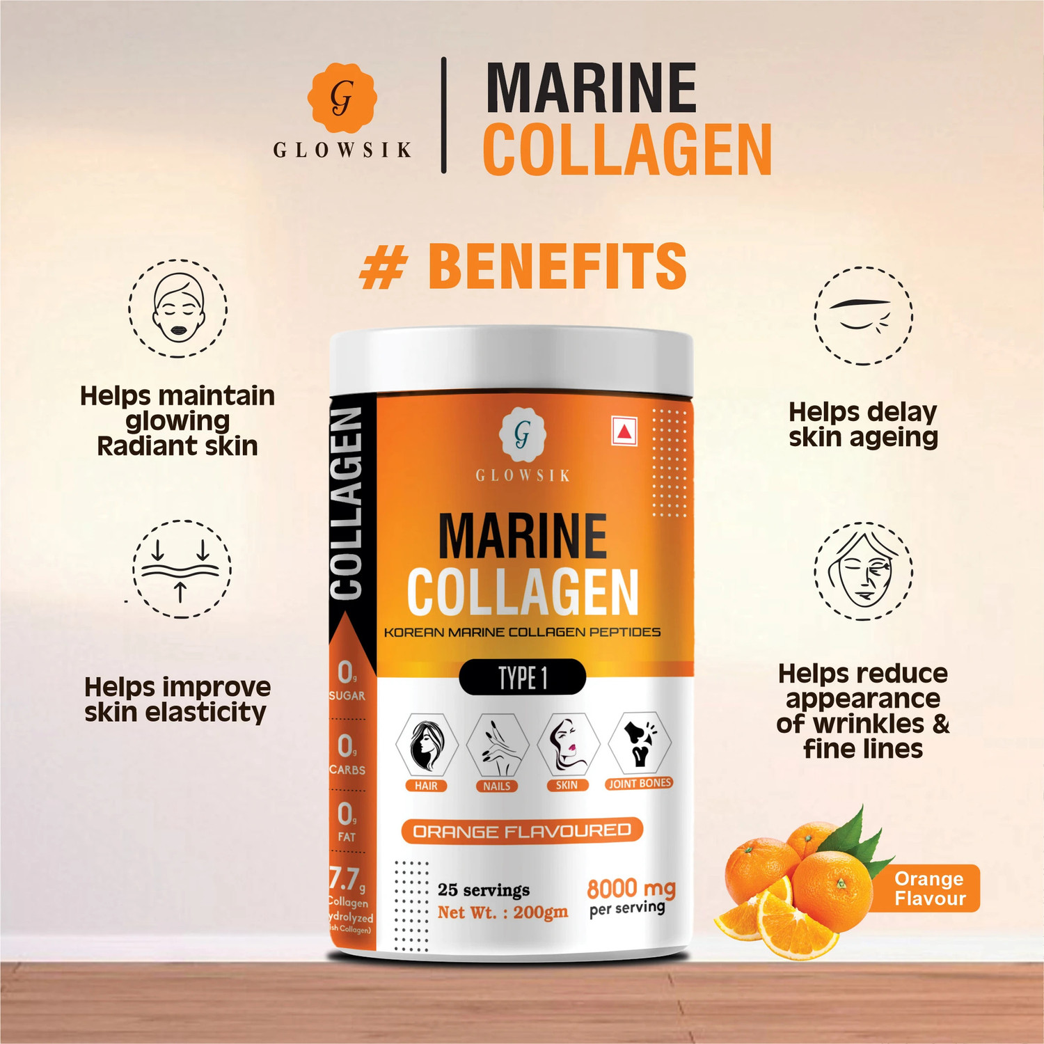 Image of G GLOWSIK Korean Marine Collagen Powder Hydrolyzed Collagen for Glow Healthy Skin , Hair