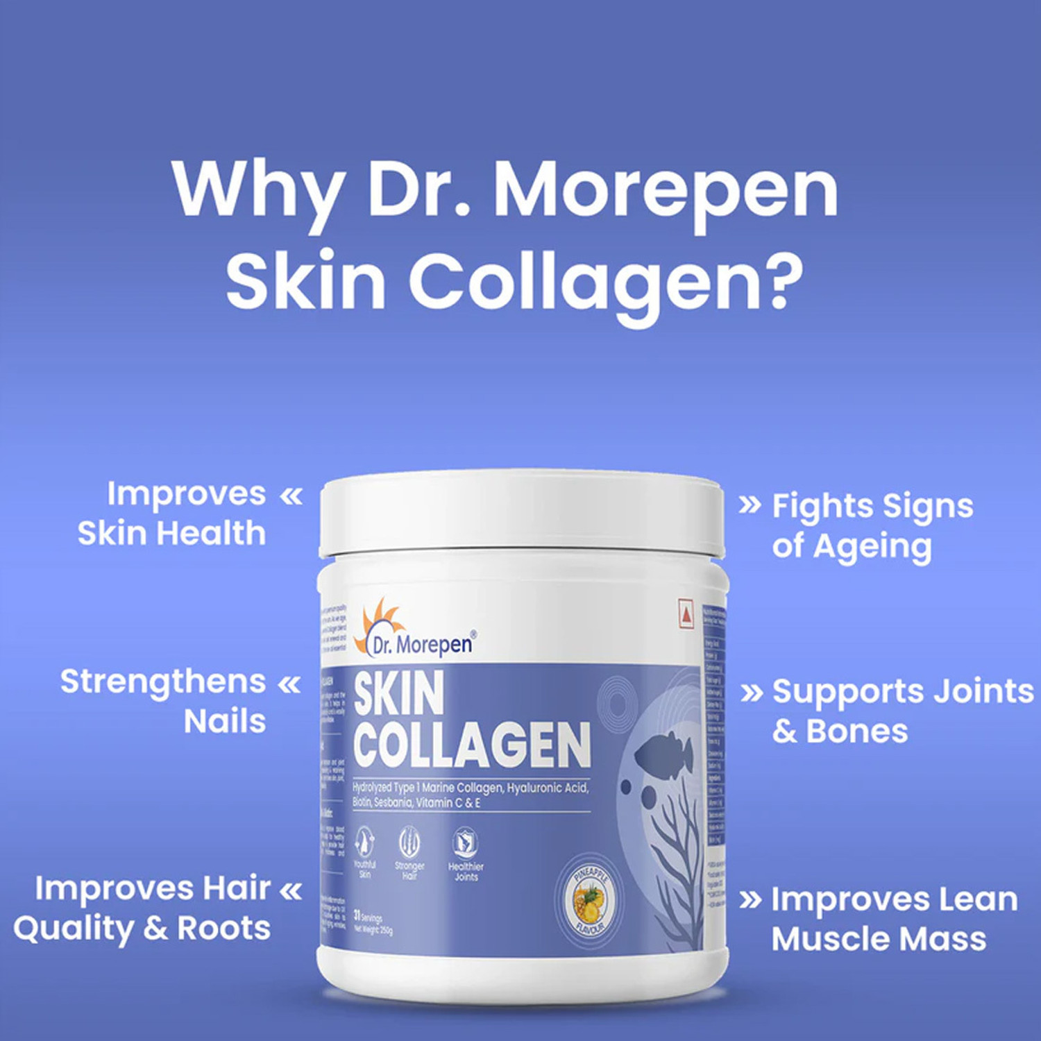 Image of Dr. Morepen Skin Collagen Powder with Biotin, Viatmin C & E |Supports Glowing & Healthy Skin