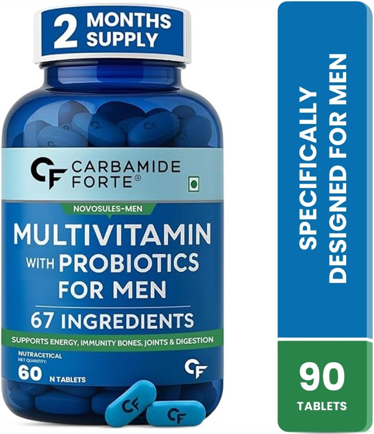 CARBAMIDE FORTE Multivitamin For Men With Probiotics With 67 Ingredients For Immunity, Energy