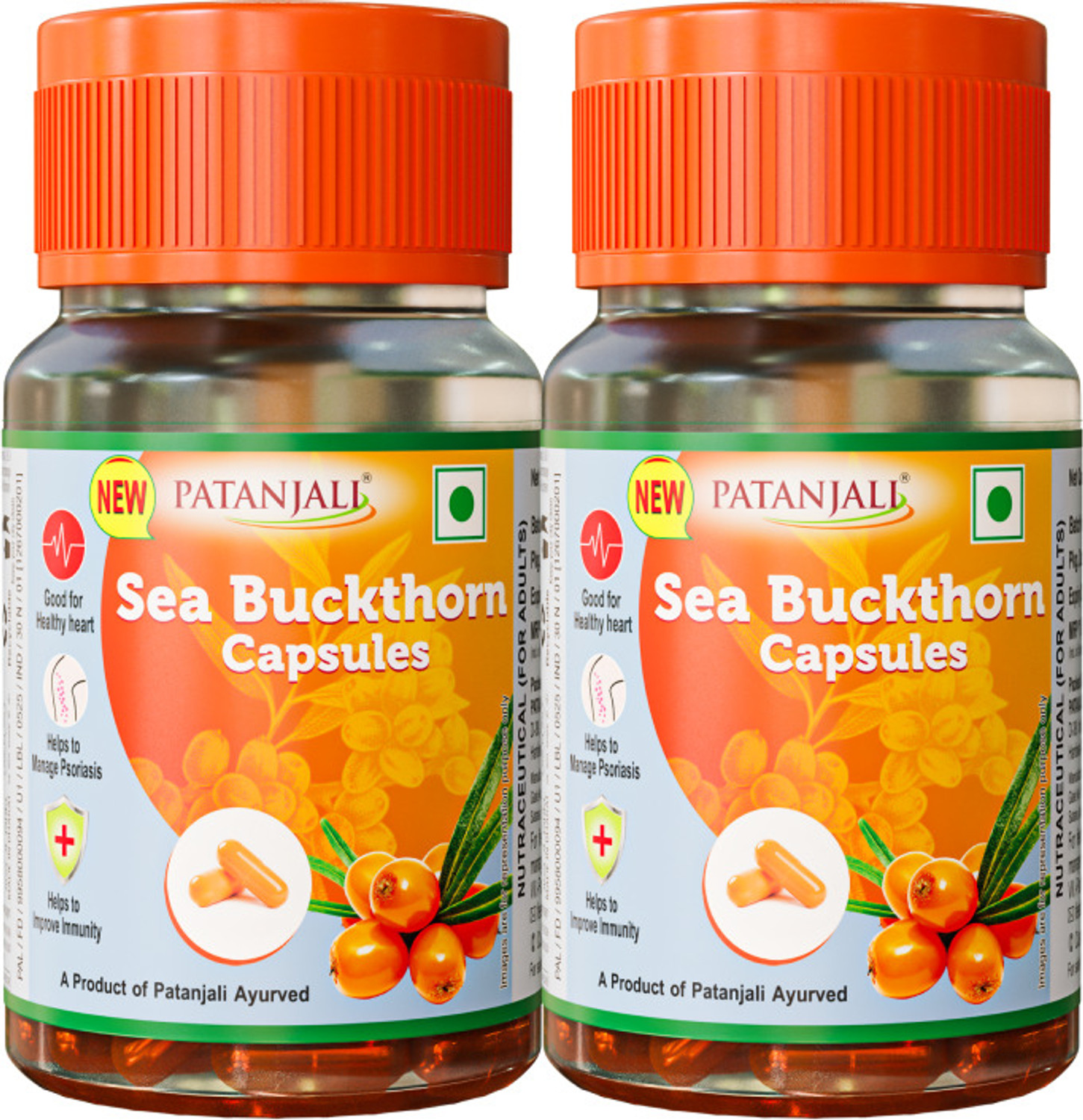 Image of PATANJALI Sea Buckthorn Capsules | Supplement for Heart Health, Immunity & Skin Care