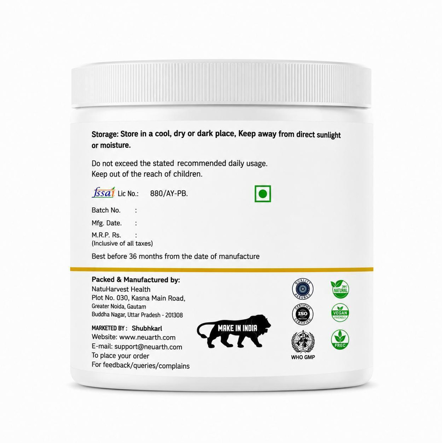 Image of Neuarth Pure L-Arginine Powder 100gm | Nitric Oxide Booster | Muscle Pump | 33 Servings