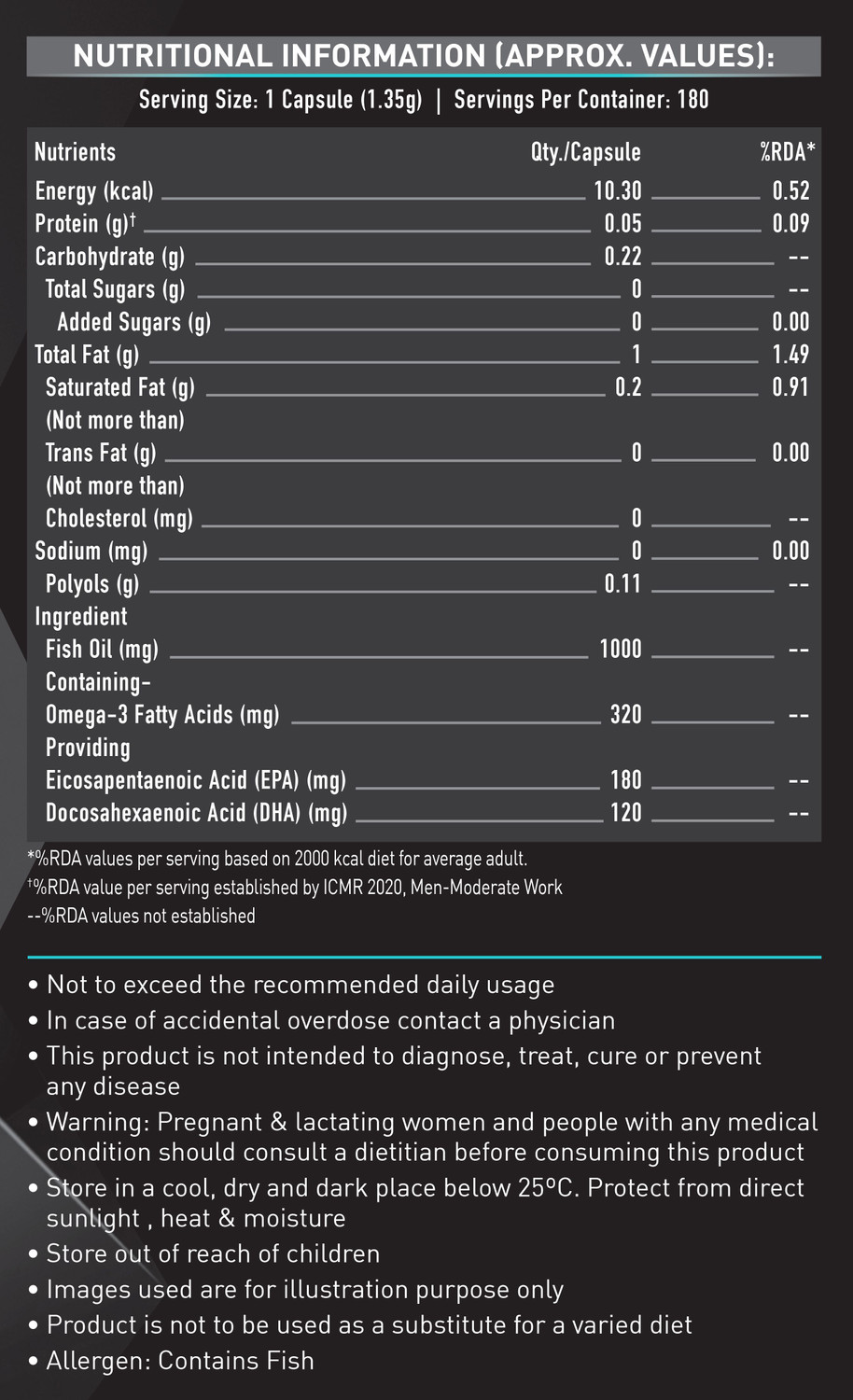 Image of MUSCLEBLAZE Omega 3 Fish Oil 1000 mg (180mg EPA and 120mg DHA)