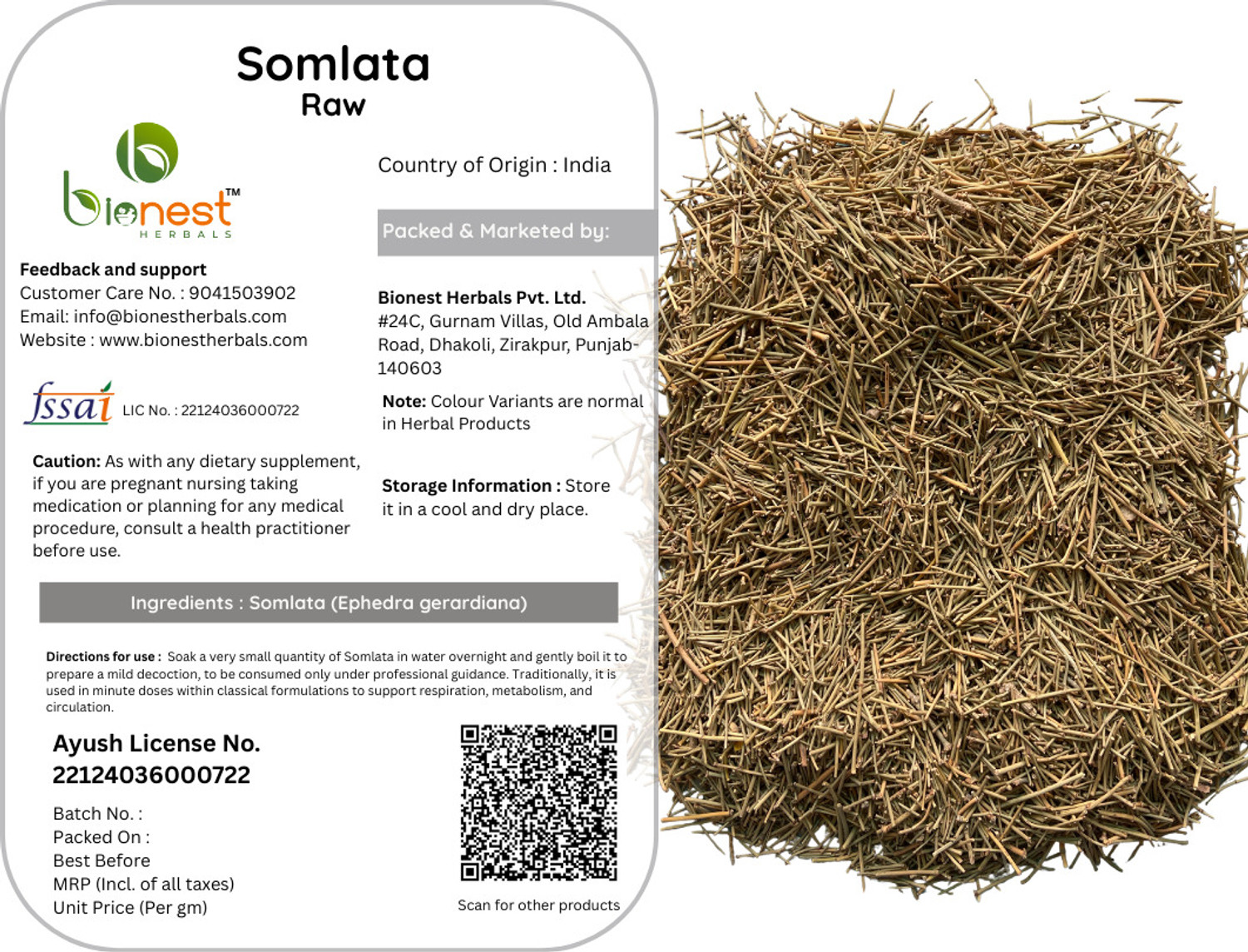 Image of Bionest Herbals Somlata (Raw) -375 g | For Respiratory Support, Weight management, hearth health