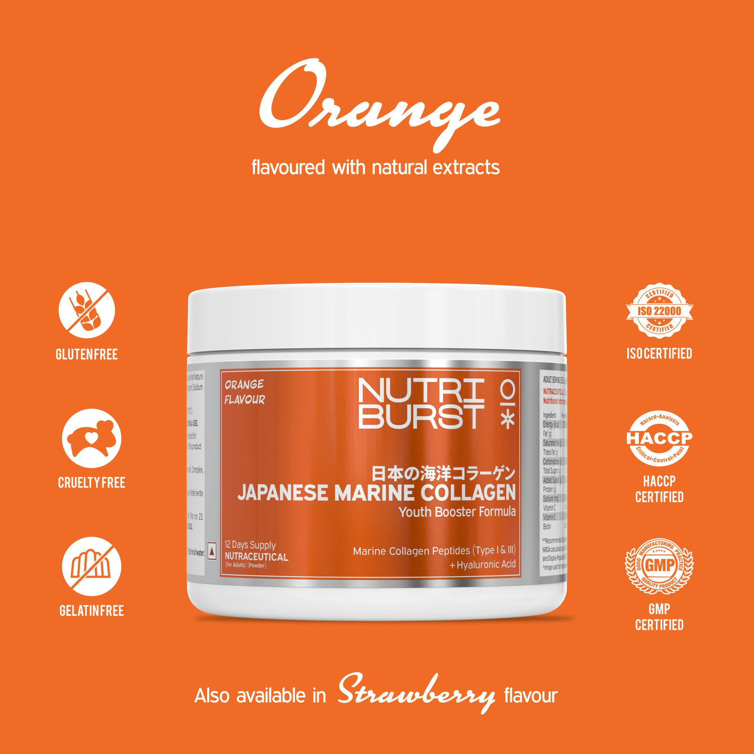 Image of Nutriburst Japanese Marine Collagen Powder Hair, Nails and Glowing Skin Orange