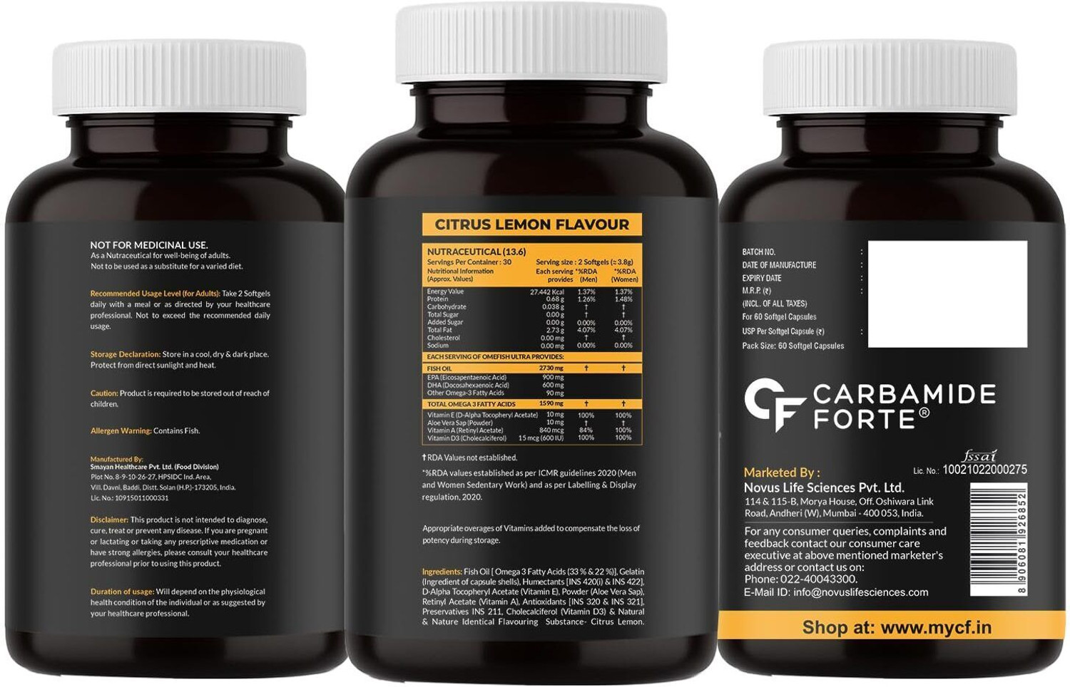 Image of CARBAMIDE FORTE 5X Strength Omega 3 Capsules 2730mg | With Added Vitamin D3 To Support Health