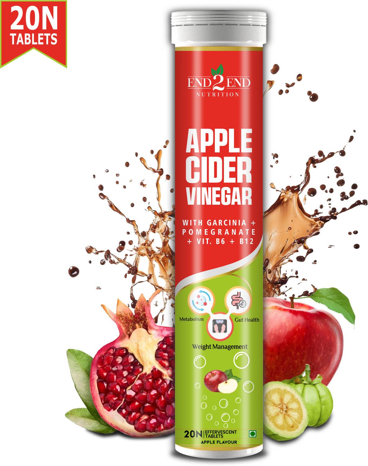 End2End Nutrition Apple Cider Vinegar with Garcinia Vitamin B6 & B12 | Weight Loss Product