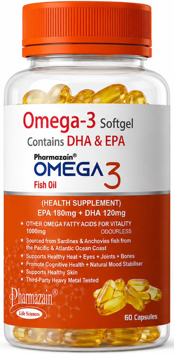 Image of PHARMAZAIN Omega 3 Capsules Fish Oil Capsules for Heart and Bone Health