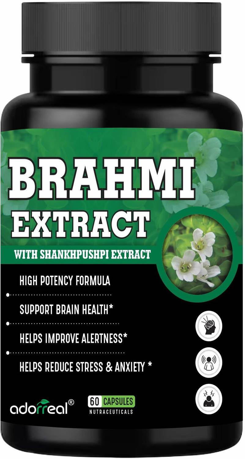 Adorreal Brahmi Leaves & Shankhpushpi Capsules–Ayurvedic Brain Tonic for Memory