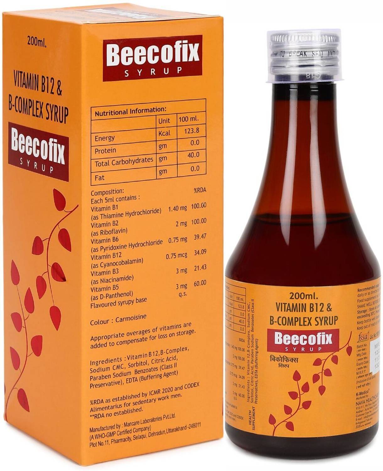 BEECOFIX Syrup Supports Overall Health (Veg) Vitamin B12 India No.1 Multivitamin Syrup