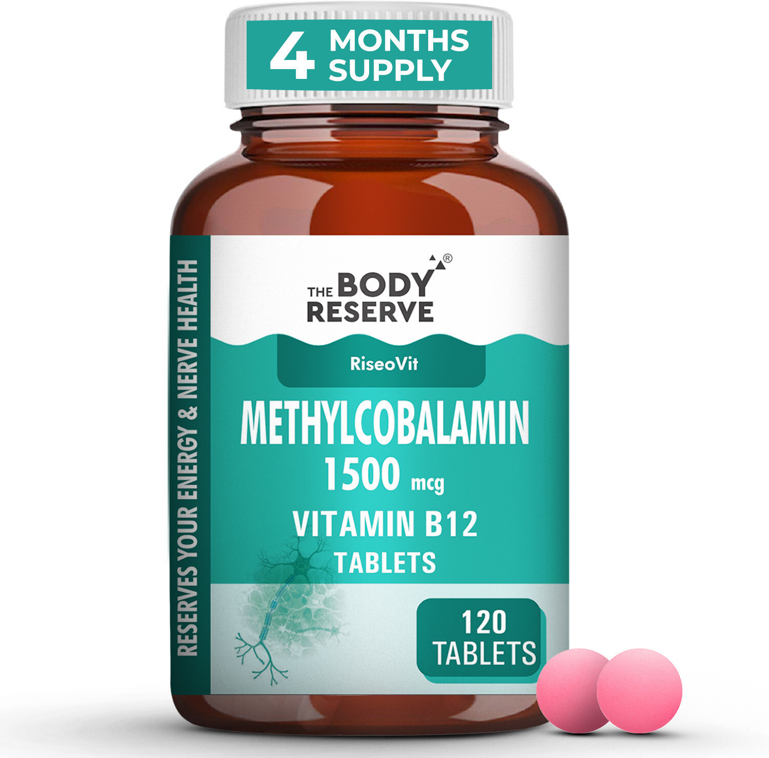 Image of THE BODY RESERVE Vitamin B12 Tablets 1500 mcg as Methylcobalamin Supplements for Men & Women(120)