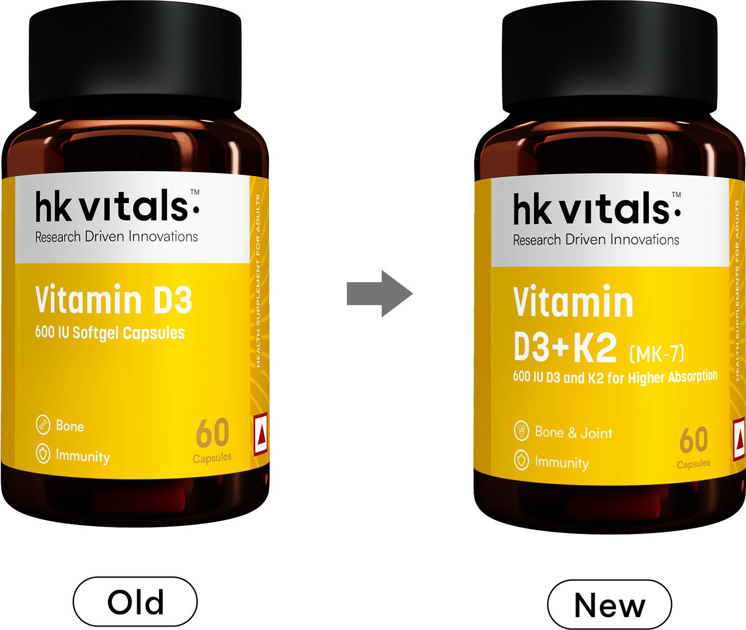 hk vitals Vitamin D3 + K2 (MK-7) 600 IU, 60 Capsules - Image 2