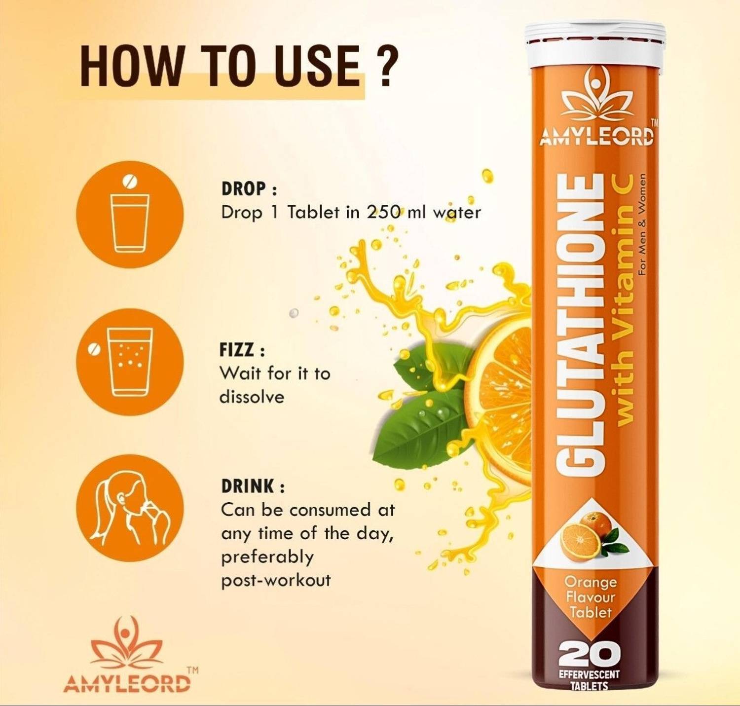 Amyleord Glutathione Skin Glow Effervescent with Vitamin C For Glowing skin  | Orange Price in India - Buy Amyleord Glutathione Skin Glow Effervescent  with Vitamin C For Glowing skin | Orange online