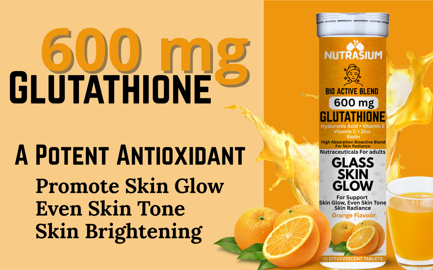 Image of NUTRASIUM L-Glutathione 600 mg with hyaluronic acid for skin whitening and glow