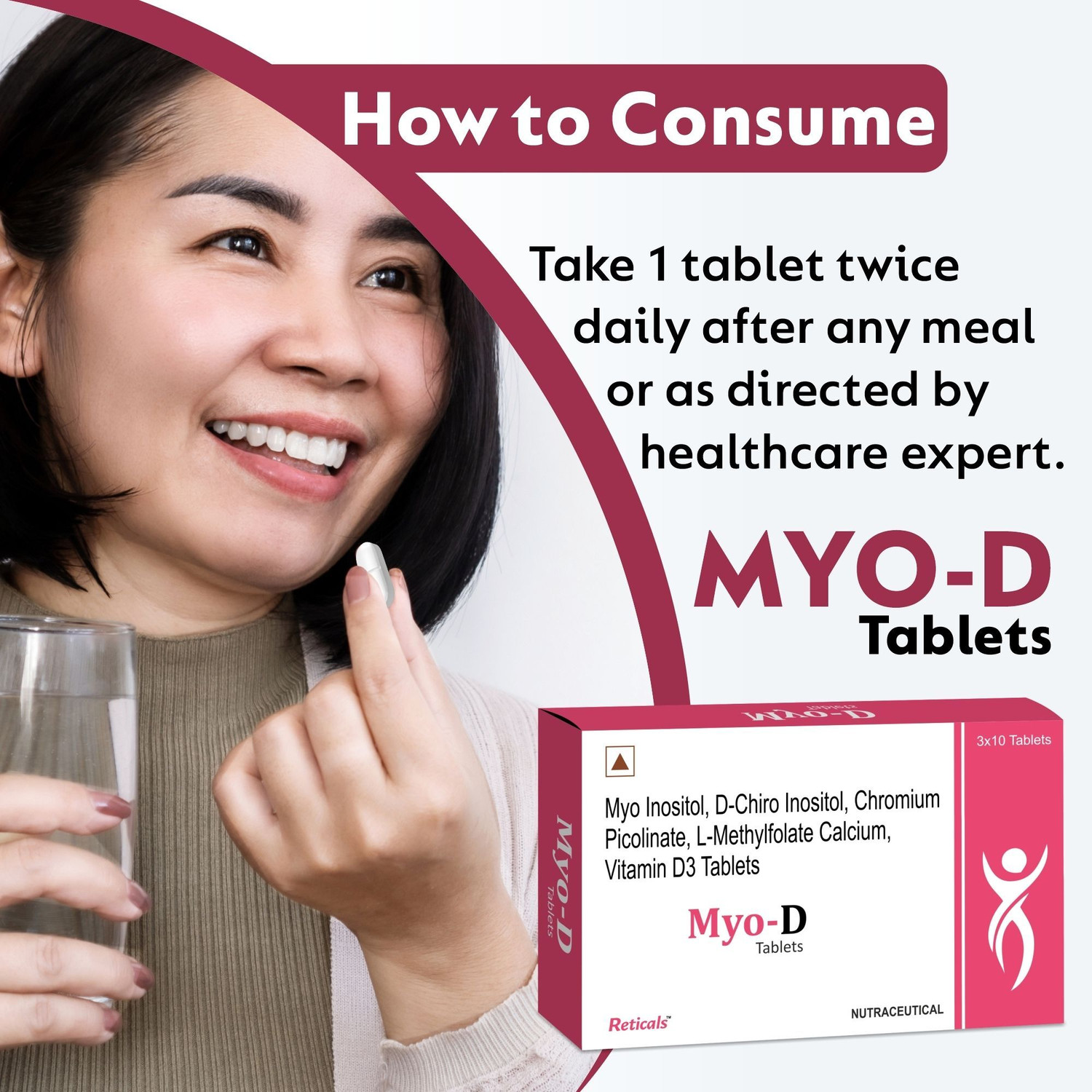Image of Reticals PCOS, PCOD management for women | Myo-inositol,D-Chiro Inositol,(Pack of 30)