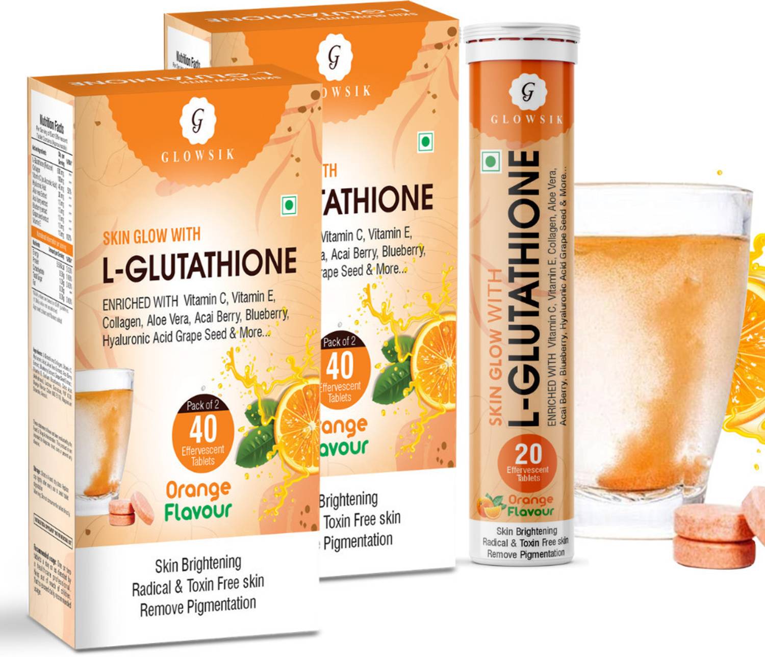 soft glow glutathione G GLOWSIK Skin 80 Effervescent Tablet with collagen Healthy Glowing skin Price in India B12 serum of 166 سيروم لتحسين لون البشرة Size:30 packets
